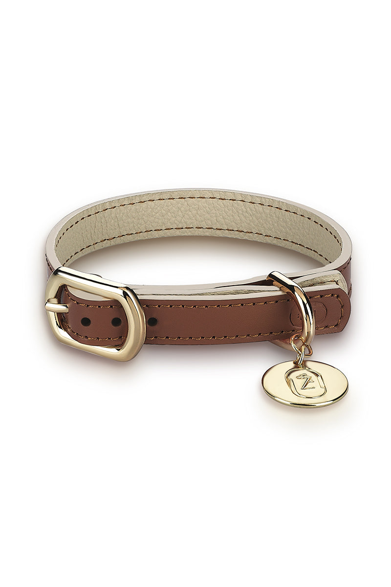 LEATHER COLLAR IN CARAMEL-BEIGE