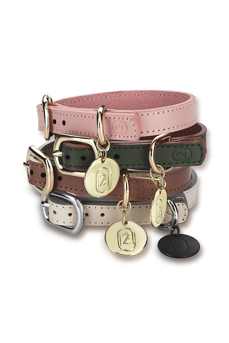 LEATHER COLLAR IN ARMY-CARAMEL