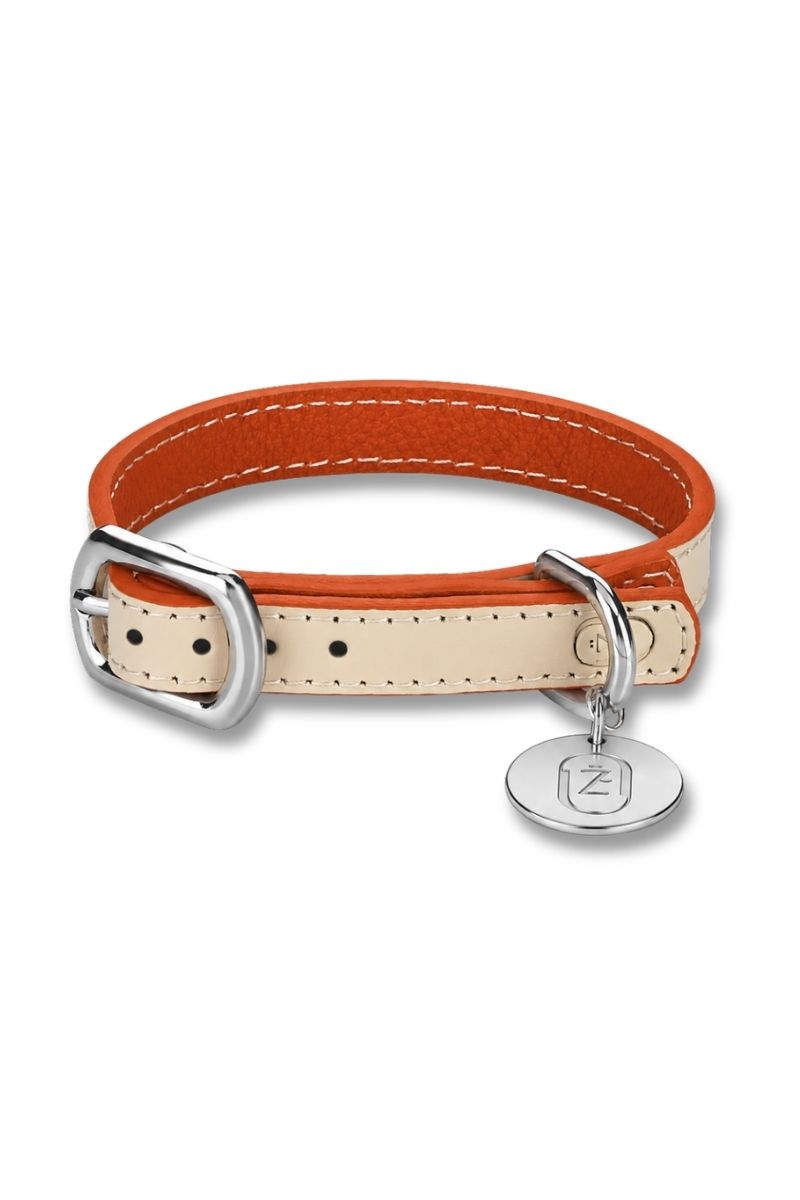 LEATHER COLLAR IN BEIGE-ORANGE | SILVER