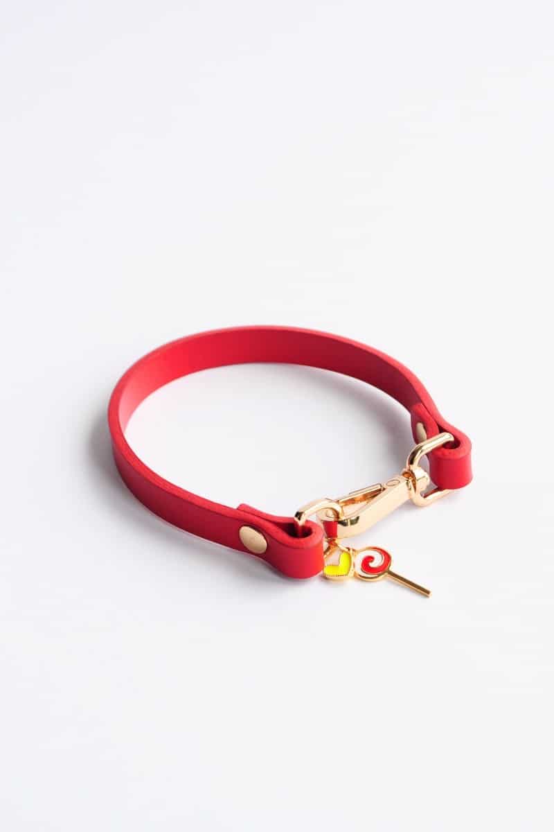 LEATHER CHARM COLLAR IN RED