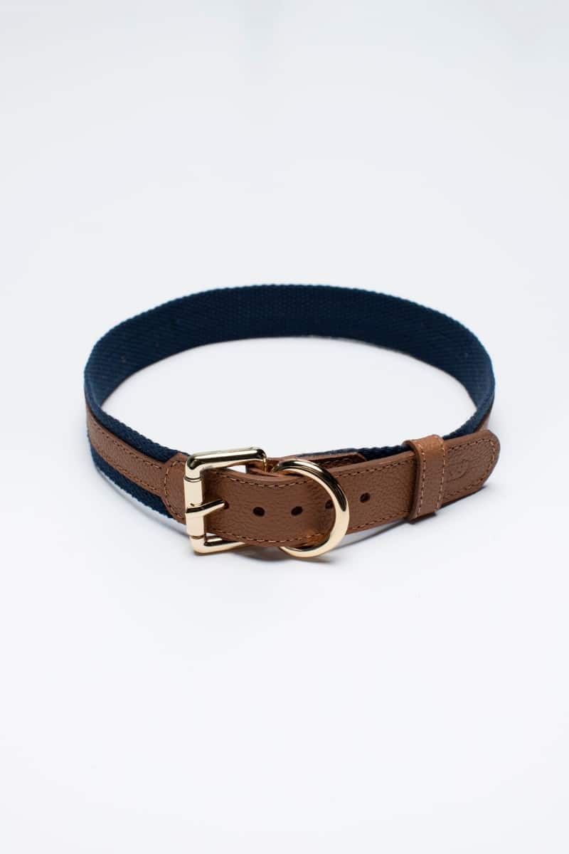 COTTON & LEATHER COLLAR IN BROWN