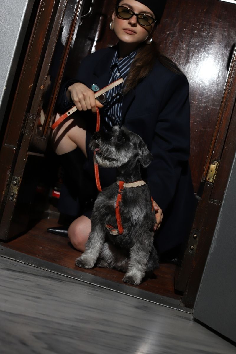 BEIGE-ORANGE LEASH | SILVER
