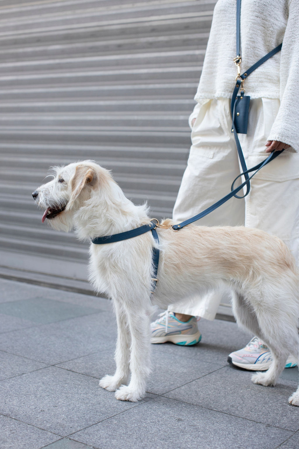 LEATHER CROSSBODY LEASH IN NAVY