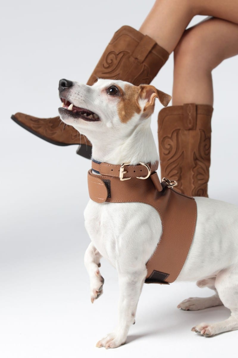 COTTON & LEATHER COLLAR IN BROWN