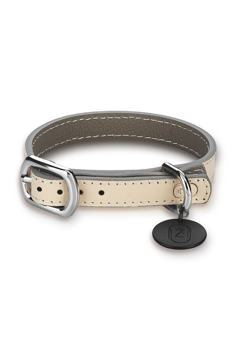 LEATHER COLLAR IN BEIGE-TAUPE